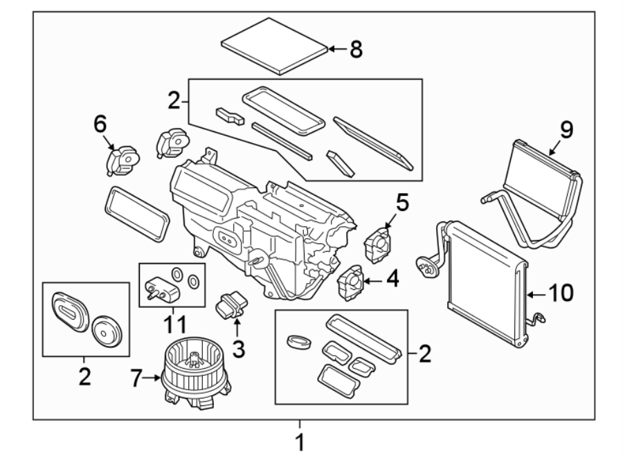 Diagram AIR CONDITIONER & HEATER. EVAPORATOR COMPONENTS. for your 2000 Ford Expedition   