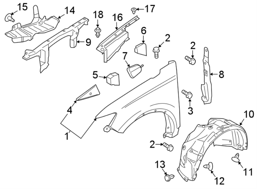 Diagram FENDER & COMPONENTS. for your 2018 Lincoln MKZ   