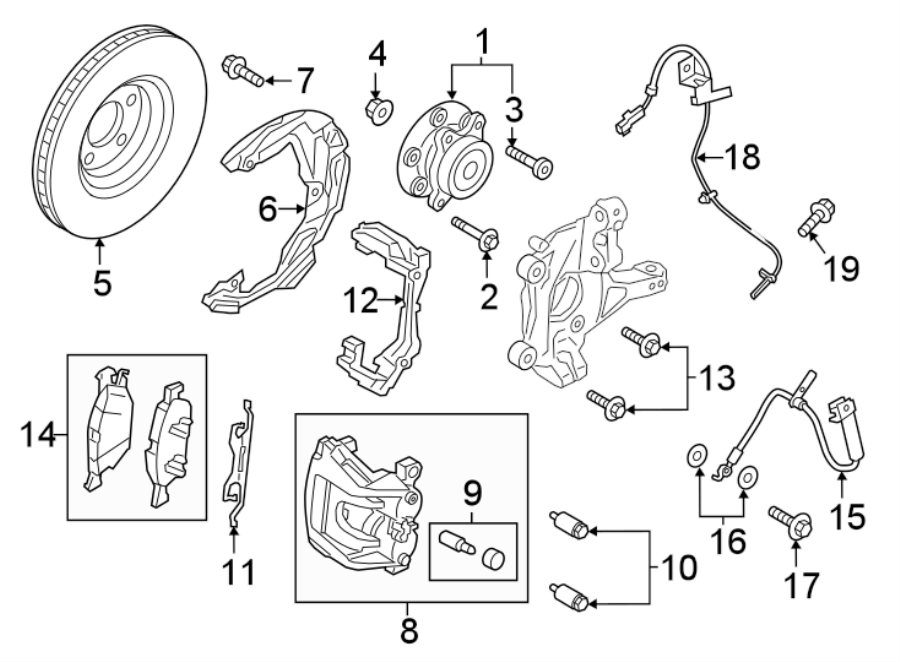 Diagram FRONT SUSPENSION. BRAKE COMPONENTS. for your 2013 Lincoln MKZ Hybrid Sedan  