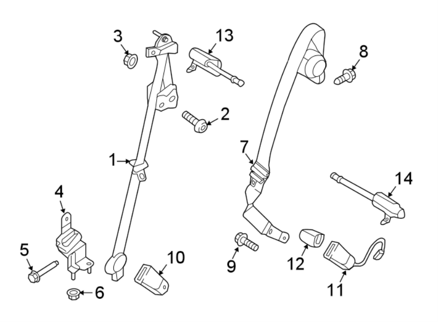 Diagram RESTRAINT SYSTEMS. REAR SEAT BELTS. for your 2022 Ford Explorer   