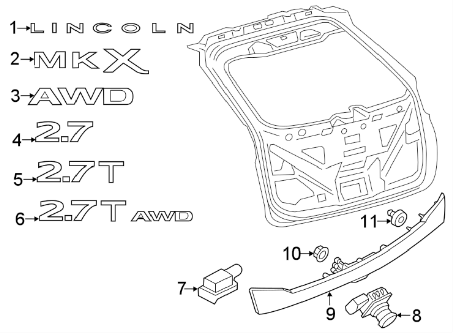 Diagram LIFT GATE. EXTERIOR TRIM. for your 1996 Ford F-150  XL Standard Cab Pickup Fleetside 