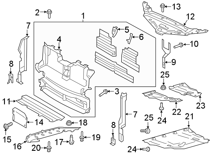 Diagram Radiator support. Rear bumper. Under cover & splash shields. for your Lincoln Nautilus  