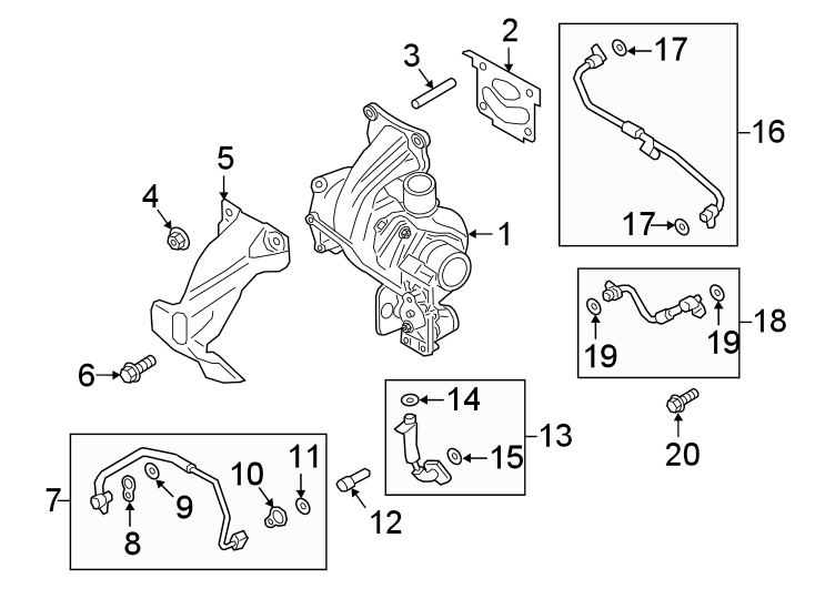 Diagram ENGINE / TRANSAXLE. TURBOCHARGER & COMPONENTS. for your 1988 Ford Bronco   