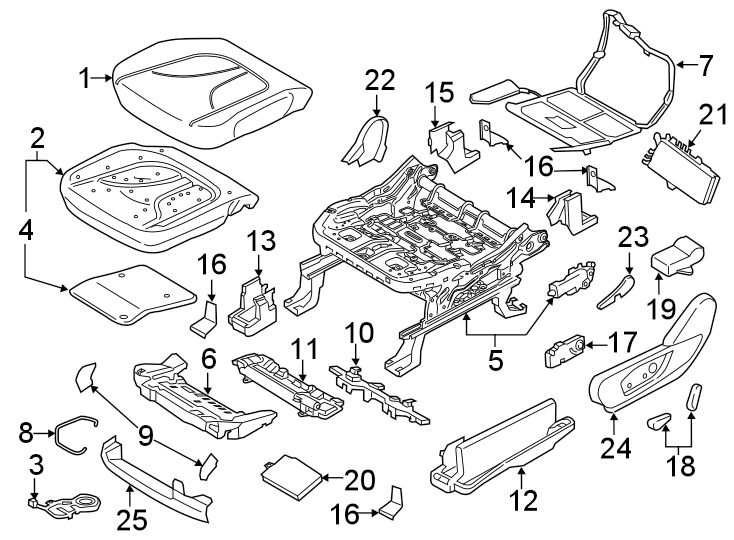 Diagram SEATS & TRACKS. FRONT SEAT COMPONENTS. for your 2009 Ford F-150 4.6L V8 A/T 4WD XL Extended Cab Pickup Fleetside 