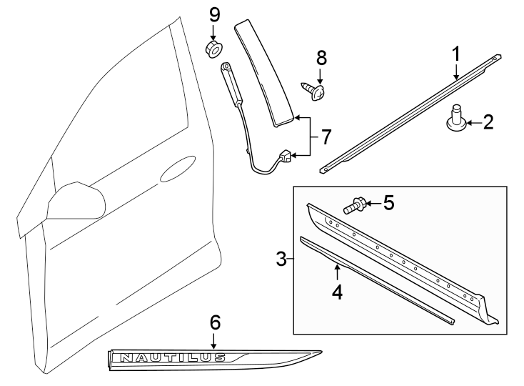 Diagram FRONT DOOR. EXTERIOR TRIM. for your Lincoln Nautilus  