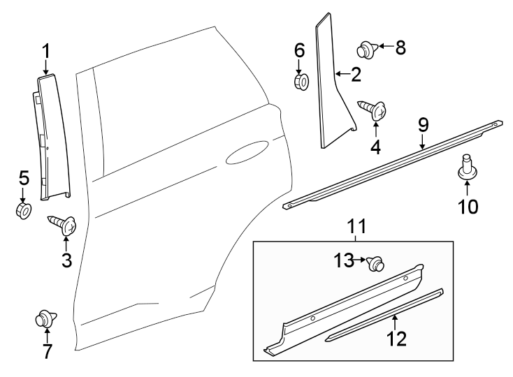Full size assembly image of REAR DOOR. EXTERIOR TRIM. (1/1)
