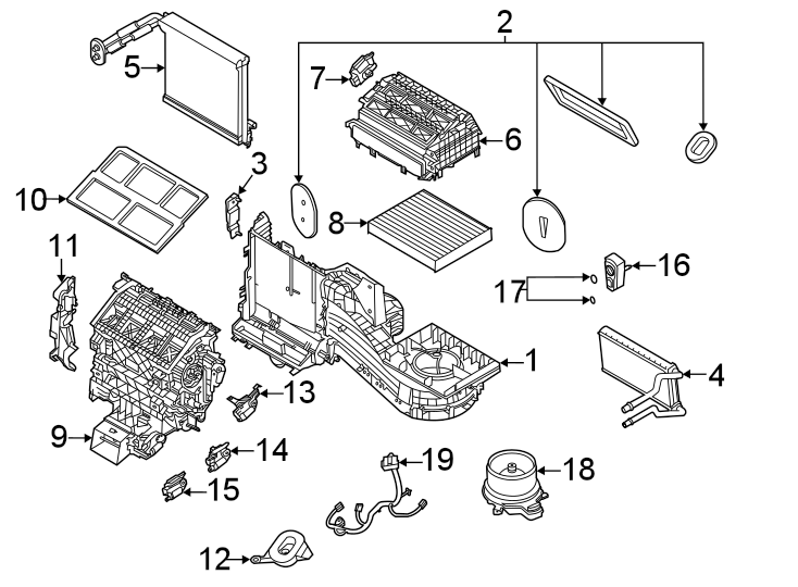 Diagram AIR CONDITIONER & HEATER. EVAPORATOR & HEATER COMPONENTS. for your 2009 Ford Expedition   