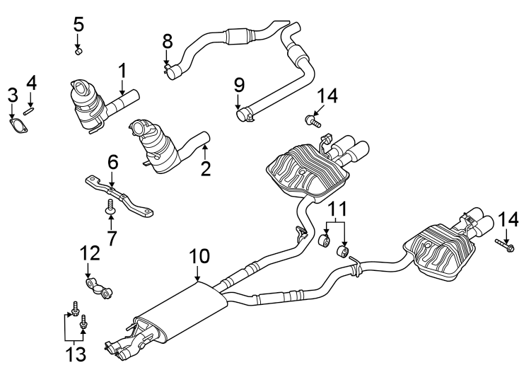 Diagram Exhaust system. Exhaust components. for your 2019 Ford F-150 5.0L V8 FLEX A/T RWD XLT Extended Cab Pickup Fleetside 