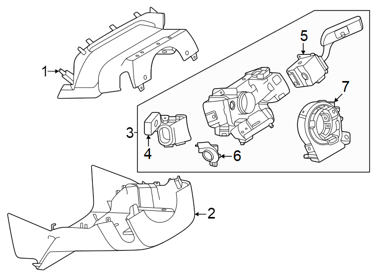 Steering column. Shroud. Switches & levers. Diagram