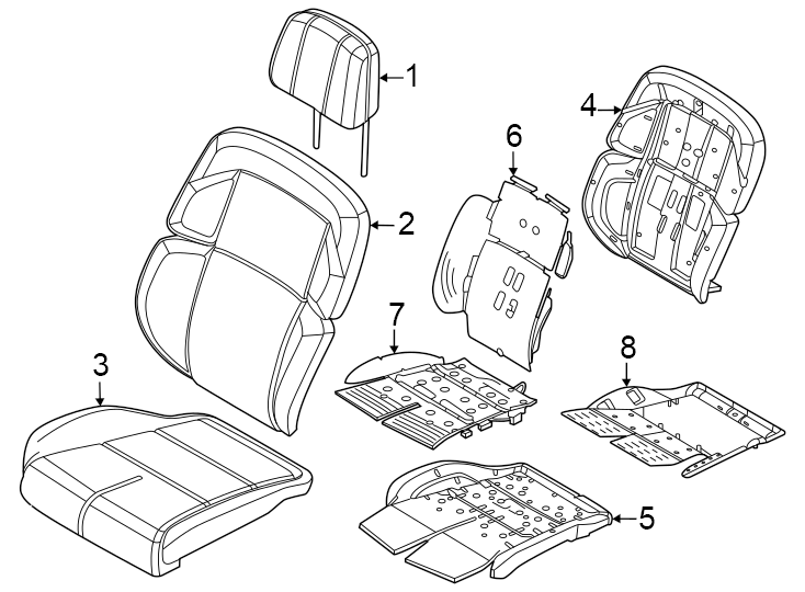 Diagram Seats & tracks. Passenger seat components. for your 2024 Lincoln Nautilus 2.0L EcoBoost FULL HYBRID EV-GAS (FHEV) CVT Reserve Hybrid Sport Utility 