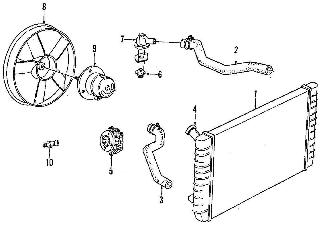 Diagram COOLING SYSTEM. COOLING FAN. RADIATOR. WATER PUMP. for your 1995 Chevrolet K2500  Base Standard Cab Pickup Fleetside 4.3L Chevrolet V6 A/T 