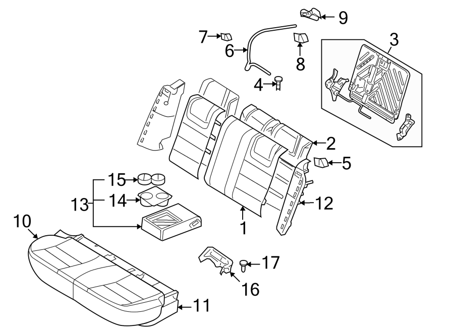 Diagram SEATS & TRACKS. REAR SEAT COMPONENTS. for your Mercury Milan  