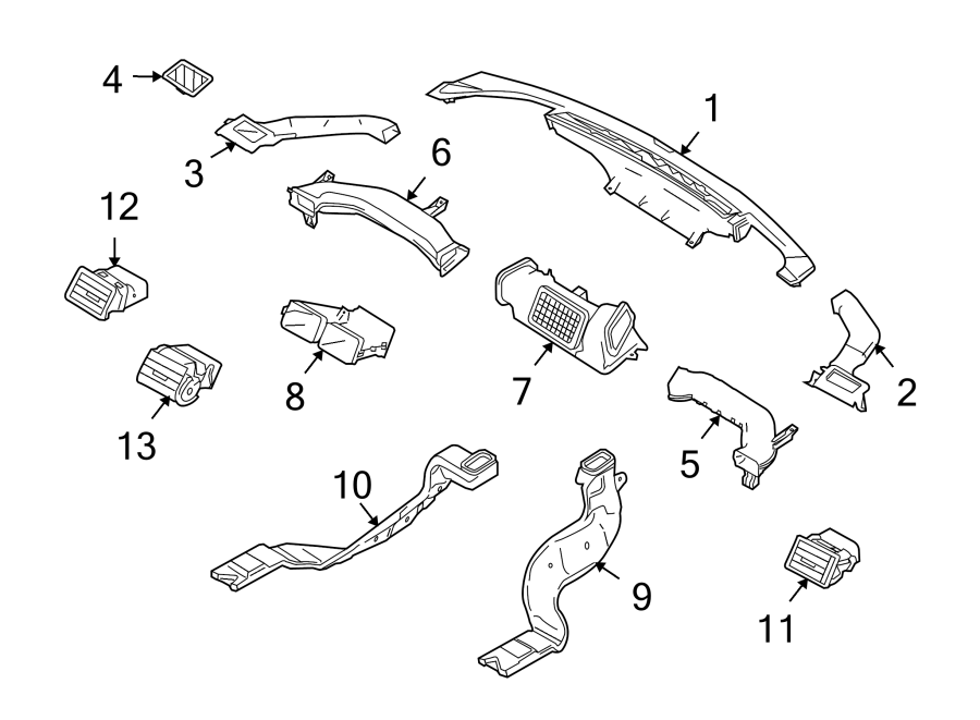 Diagram INSTRUMENT PANEL. DUCTS. for your 2012 Ford F-250 Super Duty 6.2L V8 FLEX A/T 4WD XL Crew Cab Pickup Fleetside 
