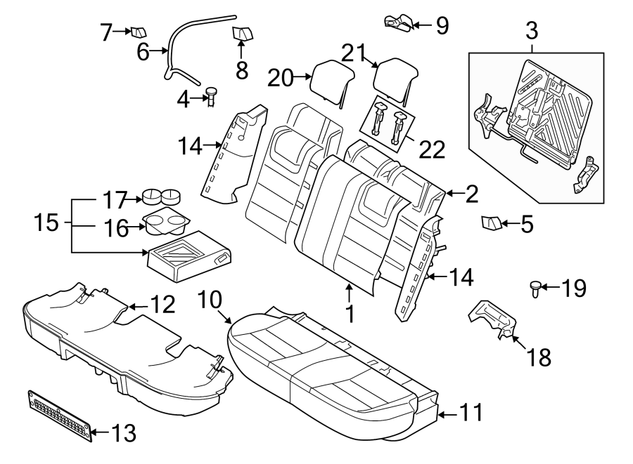 Diagram SEATS & TRACKS. REAR SEAT COMPONENTS. for your Mercury Milan  