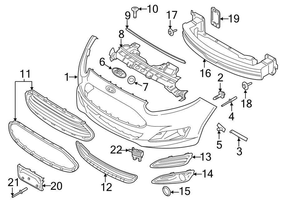 Diagram FRONT BUMPER & GRILLE. BUMPER & COMPONENTS. for your 2019 Ford F-150 3.3L Duratec V6 FLEX A/T 4WD XLT Crew Cab Pickup Fleetside 