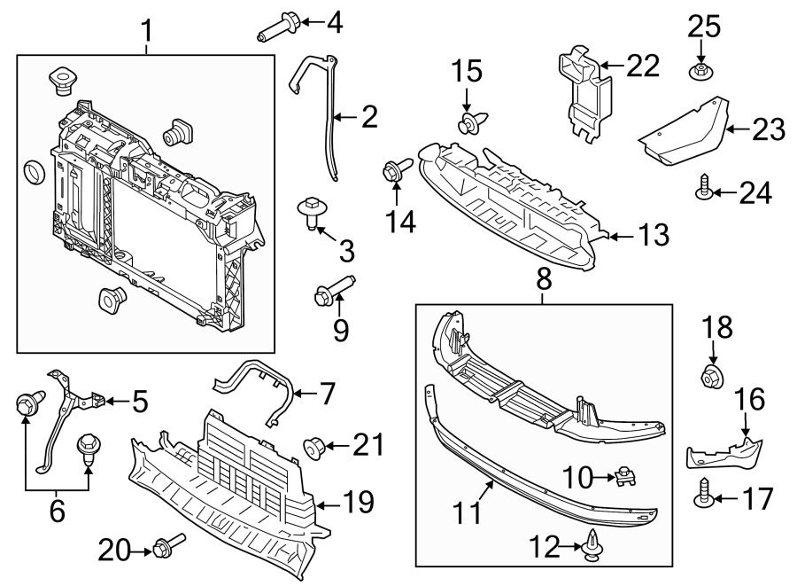 Diagram RADIATOR SUPPORT. for your 2012 Ford F-150 5.0L V8 FLEX A/T RWD XLT Extended Cab Pickup Fleetside 