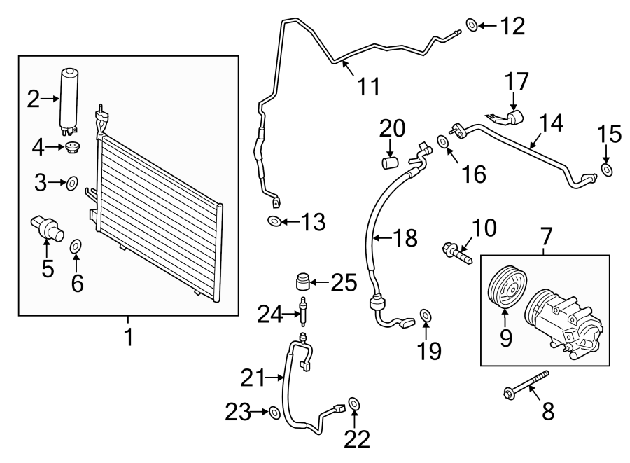 Diagram AIR CONDITIONER & HEATER. COMPRESSOR & LINES. CONDENSER. for your 2012 Ford Focus   