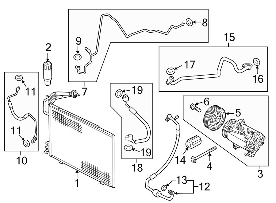 Diagram AIR CONDITIONER & HEATER. COMPRESSOR & LINES. CONDENSER. for your 2011 Ford F-150 6.2L V8 A/T AWD Harley-Davidson Edition Crew Cab Pickup Fleetside 