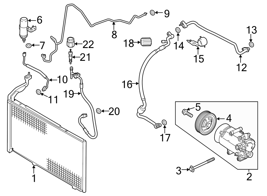 Diagram AIR CONDITIONER & HEATER. COMPRESSOR & LINES. CONDENSER. for your 2002 Ford Ranger   