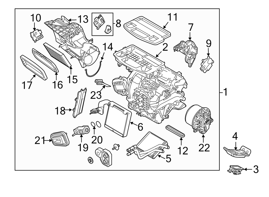 Diagram AIR CONDITIONER & HEATER. EVAPORATOR & HEATER COMPONENTS. for your 2022 Ford Ranger   