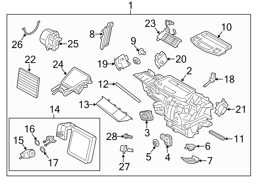 Diagram AIR CONDITIONER & HEATER. EVAPORATOR & HEATER COMPONENTS. for your 1993 Ford Ranger   