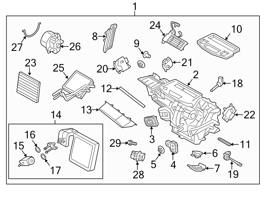 Diagram AIR CONDITIONER & HEATER. EVAPORATOR & HEATER COMPONENTS. for your 1987 Ford Ranger   