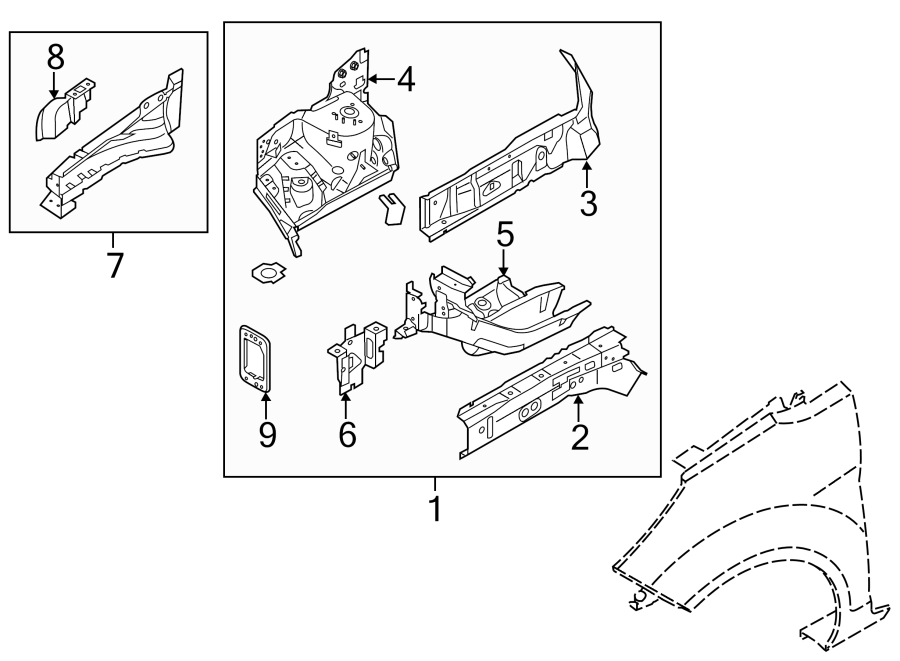 Diagram FENDER. STRUCTURAL COMPONENTS & RAILS. for your 2015 Ford Fiesta  S Sedan 