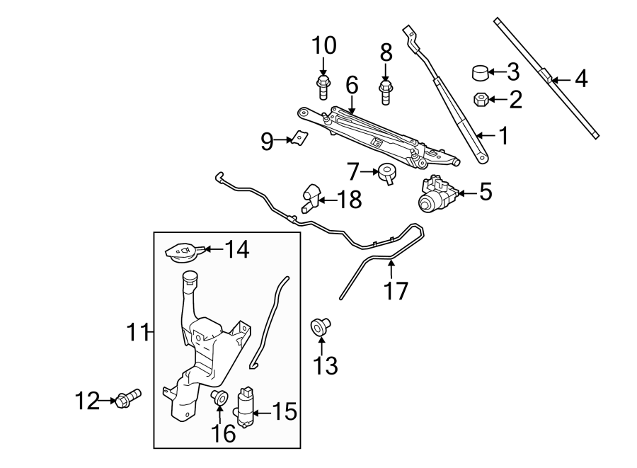 Diagram WINDSHIELD. WIPER & WASHER COMPONENTS. for your 2016 Lincoln MKZ Black Label Hybrid Sedan  