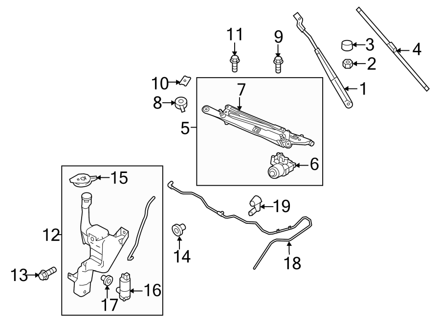 Diagram WINDSHIELD. WIPER & WASHER COMPONENTS. for your 2019 Lincoln MKZ Hybrid Sedan  