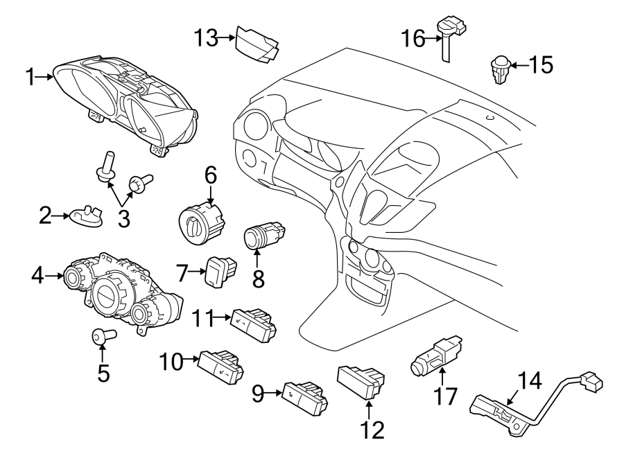 Diagram INSTRUMENT PANEL. CLUSTER & SWITCHES. for your 2014 Ford F-150 6.2L V8 A/T 4WD FX4 Crew Cab Pickup Fleetside 