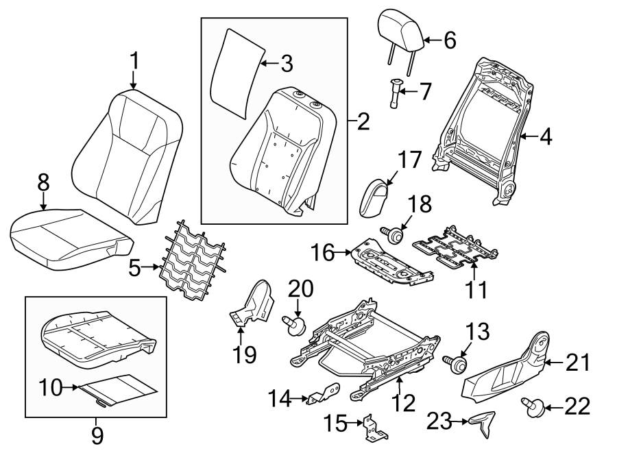 Diagram SEATS & TRACKS. DRIVER SEAT COMPONENTS. for your 2012 Ford F-150 3.5L EcoBoost V6 A/T 4WD XL Crew Cab Pickup Fleetside 