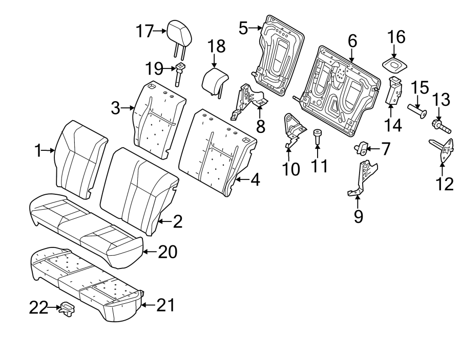 Diagram SEATS & TRACKS. REAR SEAT COMPONENTS. for your 2010 Lincoln MKZ   