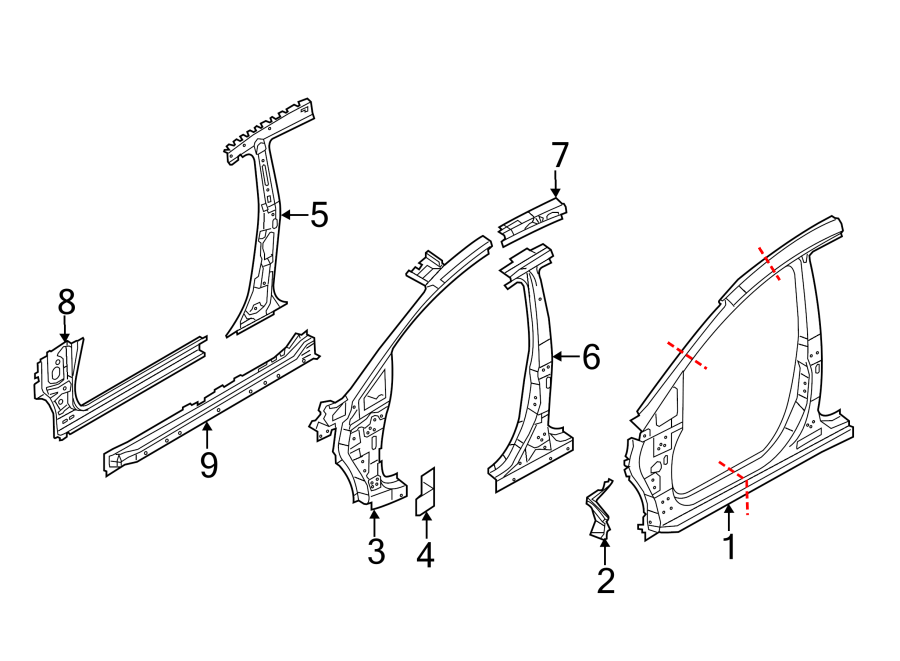 Diagram PILLARS. ROCKER & FLOOR. HINGE PILLAR. for your 2018 Ford Fiesta   