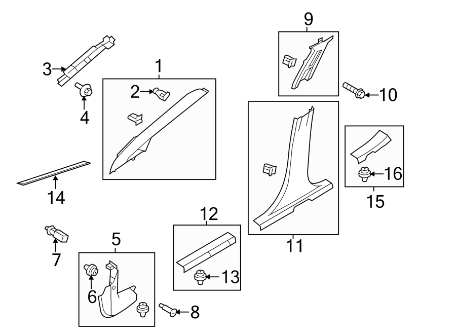 Diagram PILLARS. ROCKER & FLOOR. INTERIOR TRIM. for your Ford