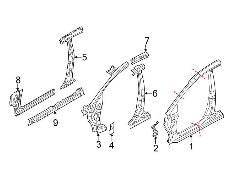 Diagram PILLARS. ROCKER & FLOOR. APERTURE PANEL. for your 2018 Ford Fiesta   