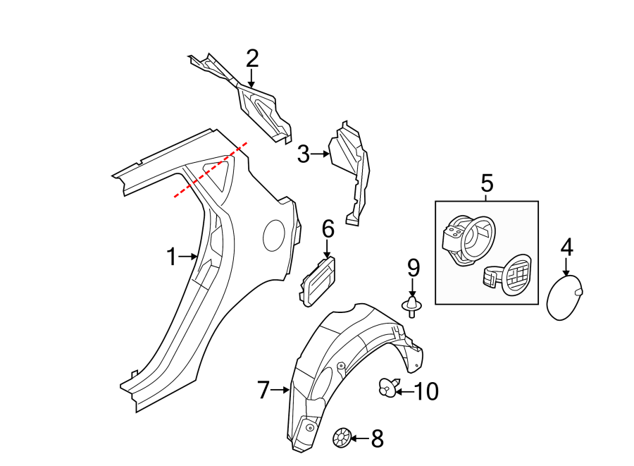 Diagram QUARTER PANEL & COMPONENTS. for your 2009 Ford Focus   