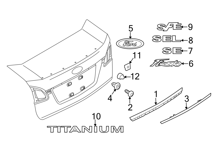 Diagram TRUNK LID. EXTERIOR TRIM. for your Ford Fiesta  