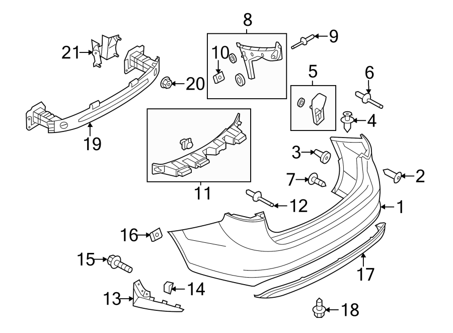 Diagram REAR BUMPER. BUMPER & COMPONENTS. for your 2016 Lincoln MKZ Base Sedan 3.7L Duratec V6 A/T FWD 