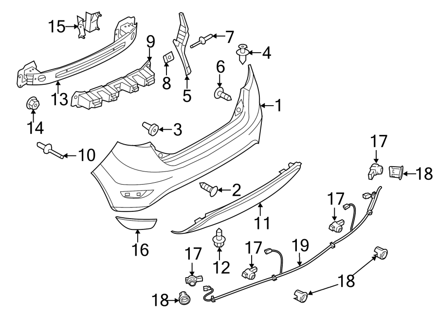 Diagram REAR BUMPER. BUMPER & COMPONENTS. for your 2019 Lincoln MKZ Hybrid Sedan  