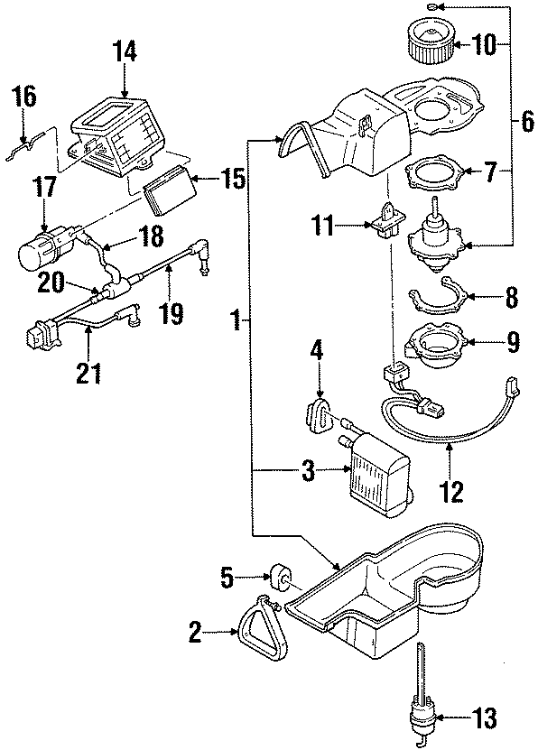 Diagram AIR CONDITIONER & HEATER. EVAPORATOR & HEATER COMPONENTS. for your 2000 Ford E-150 Econoline Club Wagon   