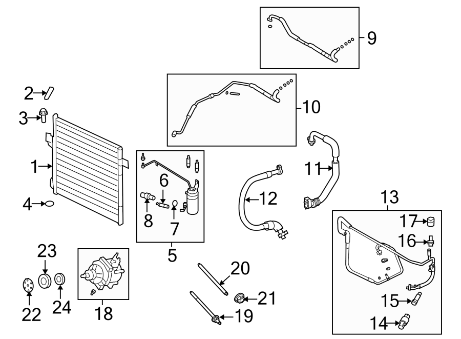 Diagram AIR CONDITIONER & HEATER. COMPRESSOR & LINES. CONDENSER. for your 2024 Ford F-150  STX Extended Cab Pickup Fleetside 