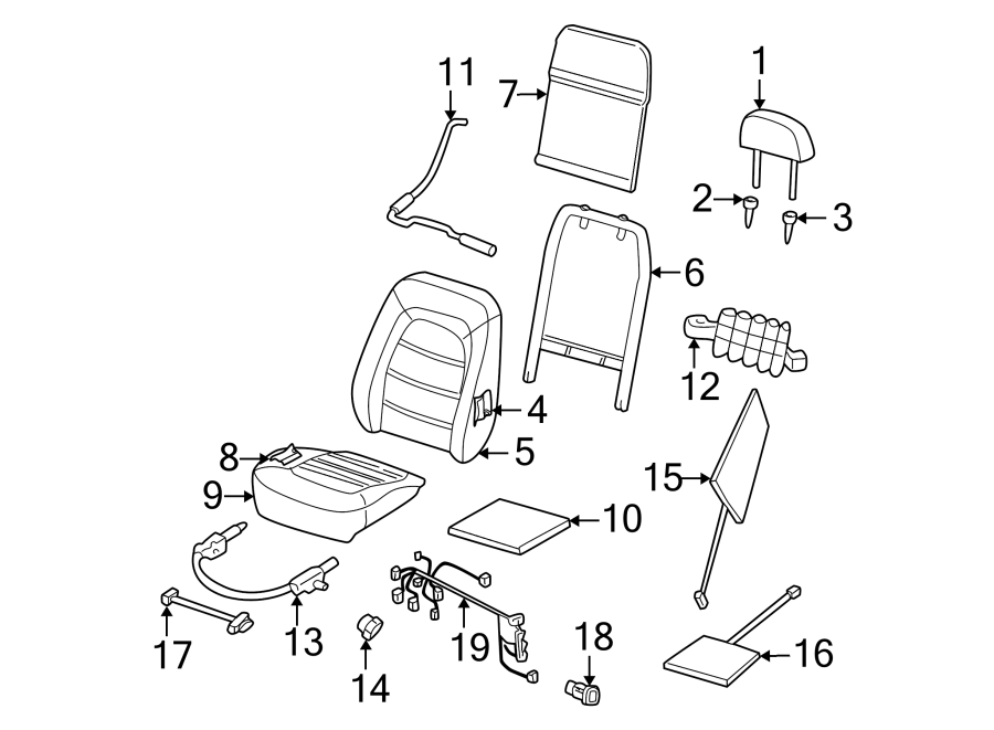 Diagram SEATS & TRACKS. FRONT SEAT COMPONENTS. for your 2008 Ford Focus   