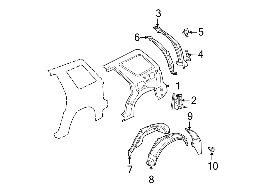 Diagram QUARTER PANEL. INNER STRUCTURE. for your 2018 Ford F-250 Super Duty 6.7L Power-Stroke V8 DIESEL A/T 4WD XL Standard Cab Pickup 