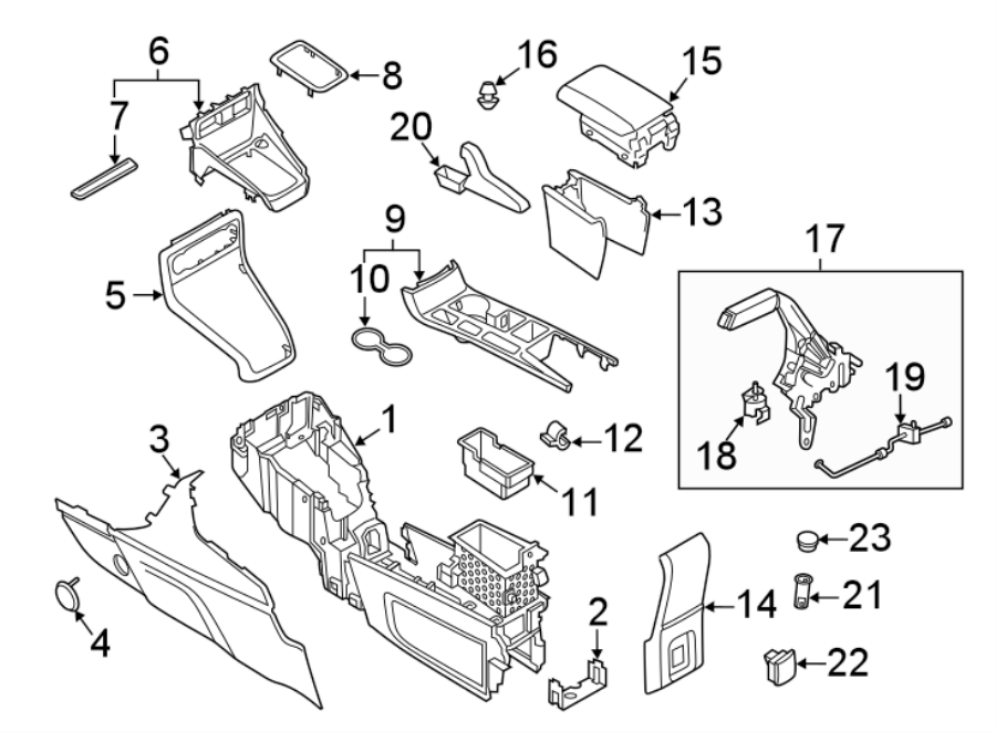 Diagram CENTER CONSOLE. for your 2018 Ford F-150 5.0L V8 FLEX A/T RWD Platinum Crew Cab Pickup Fleetside 