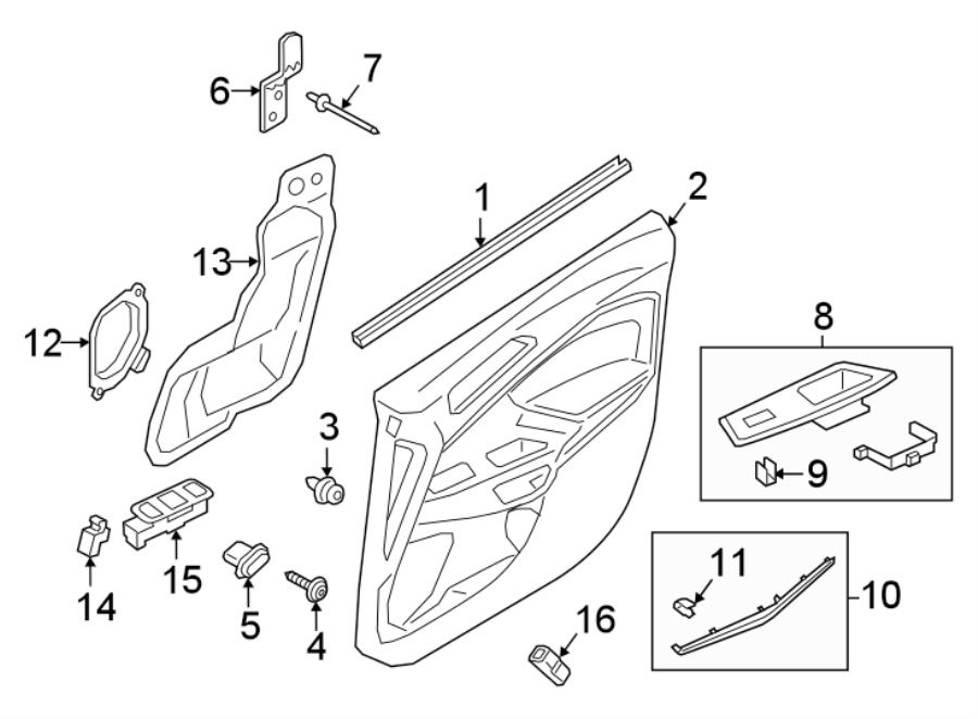 Diagram FRONT DOOR. INTERIOR TRIM. for your 1988 Ford Bronco   