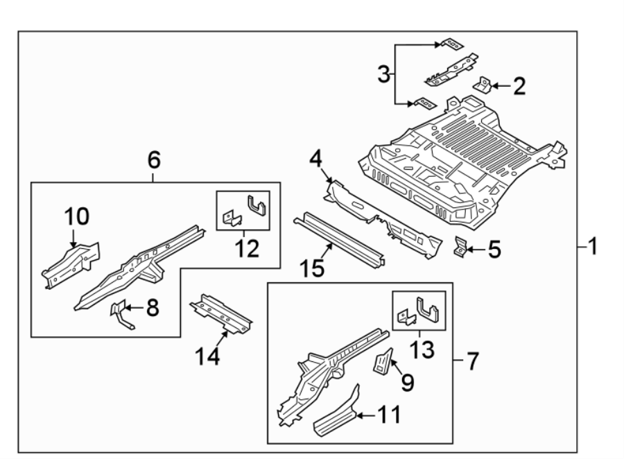 Diagram REAR BODY & FLOOR. FLOOR & RAILS. for your 2017 Lincoln MKZ Reserve Sedan 3.0L EcoBoost V6 A/T AWD 