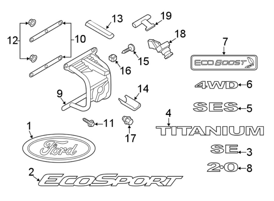 Diagram BACK DOOR. EXTERIOR TRIM. for your 2019 Ford EcoSport   