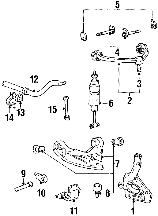 Diagram FRONT SUSPENSION. STABILIZER BAR & COMPONENTS. SUSPENSION COMPONENTS. for your 1997 Mercury Mountaineer   