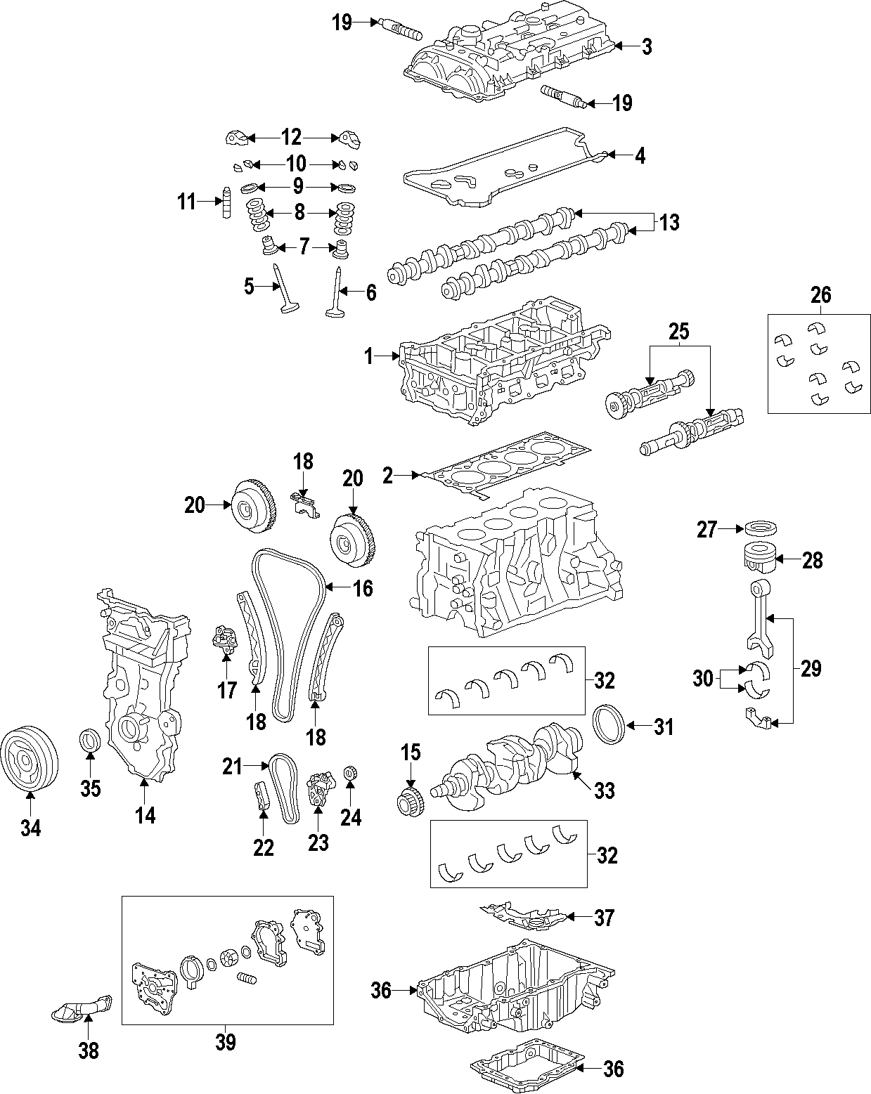 Diagram CAMSHAFT & TIMING. CRANKSHAFT & BEARINGS. CYLINDER HEAD & VALVES. LUBRICATION. MOUNTS. PISTONS. RINGS & BEARINGS. for your 2020 Chevrolet Spark  ACTIV Hatchback 