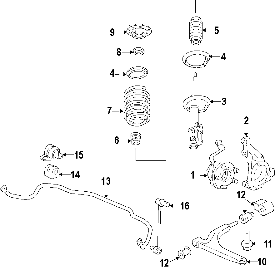 Diagram FRONT SUSPENSION. LOWER CONTROL ARM. STABILIZER BAR. SUSPENSION COMPONENTS. for your Chevrolet Malibu  